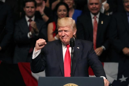 El presidente Donald Trump durante su discurso en Miami.