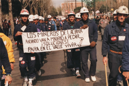 Mineros de Laciana, durante la primera Marcha Negra en Madrid. CORTESÍA DE ALEJANDRO MARTÍNEZ