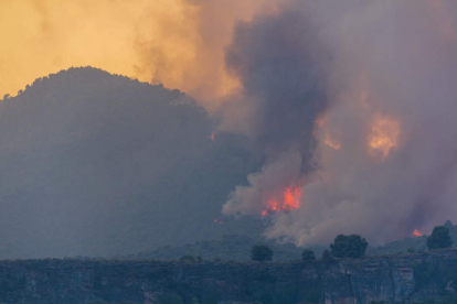 Imagen del incendio desatado en Los Guájares. ALBA FEIXAS