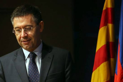 El presidente del Barça, Josep Maria Bartomeu, antes de una rueda de prensa.
