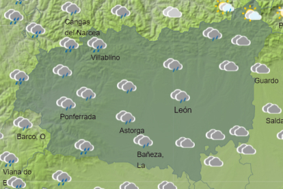 Mapa con la predicción de la Agencia Estatal de Meteorología para la jornada de hoy en León. AEMET