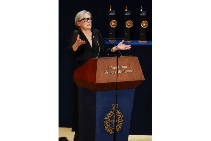 La actriz estadounidense Meryl Streep, Premio Princesa de Asturias de las Artes interviene durante la gala. BALLESTEROS