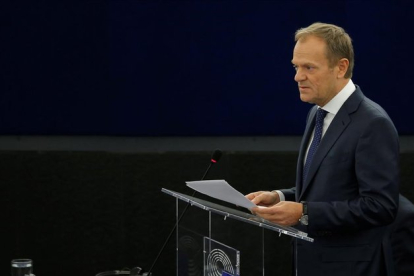 El presidente del Consejo Europeo, Donald Tusk, en la Eurocámara.