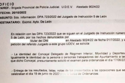 Documento remitido por la Udev al Ayuntamiento de León. DL