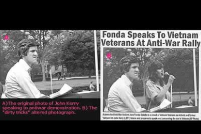 En la imagen, un montaje que apareció en un medio de comunicación en el que relacionaban al candidato demócrata con la actriz y activista Jane Fonda.