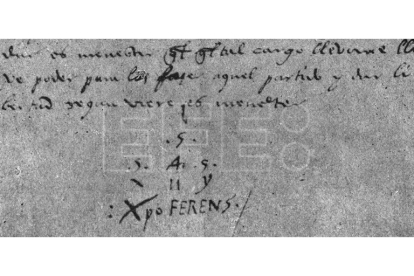 Detalle de la firma de Cristóbal Colón. EFE