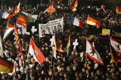 Manifestación del movimiento islamófobo Pegida, el pasado 12 de enero, en Dresde.