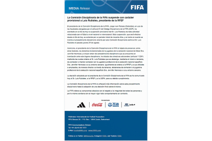 Nota de prensa hecha pública por la FIFA. EFE/FIFA