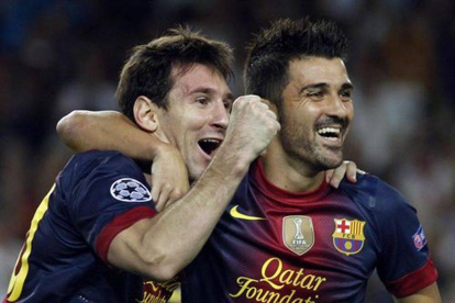 Messi y Villa celebran un gol esta temporada.