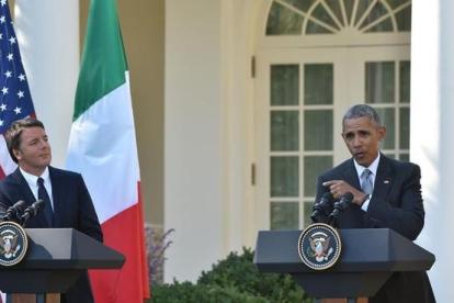 Barack Obama con Matteo Renzi en la conferencia de prensa conjunta en la Casa Blanca.