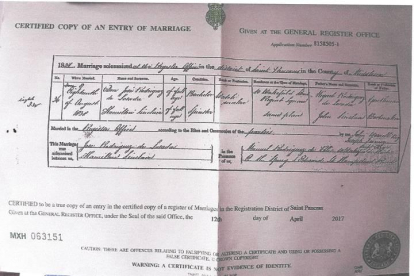Certificado de matrimonio del relojero Losada.