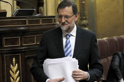 El presidente del Gobierno, Mariano Rajoy, tras su intervención inicial en el debate sobre el estado de la nación.