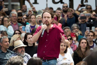 El candidato a la presidencia del Gobierno por Unidas Podemos, Pablo Iglesias, en un acto celebrado este lunes en Palma.