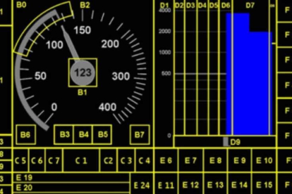 Imagen de la pantalla de control de velocidad en la cabina de la máquina del tren. DL