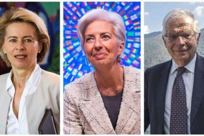 De izquierda a derecha, Ursula von der Leyen, nueva presidenta de la Comisión Europea, Christine Lagarde, presidenta del BCE, y Josep Borrell, jefe de la diplomacia europea.