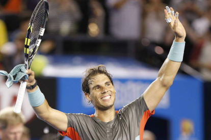 El tenista español celebra su triunfo ante el francés Monfils.