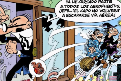 Fragmento de la portada '¡El capo de escapa!', nueva aventura de Mortadelo y Filemón.