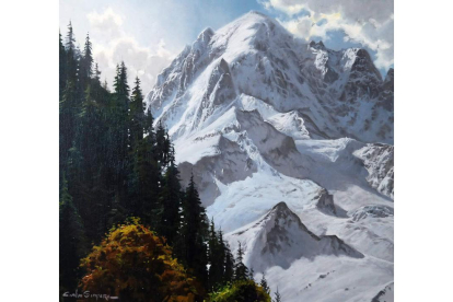 El pintor Carlos Sempere expone sus óleos sobre los Picos de Europa. DL
