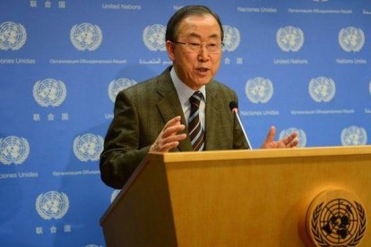 El secretario general de la ONU, Ban Ki-moon, en la rueda de prensa en la que ha anunciado la invitación a Irán.
