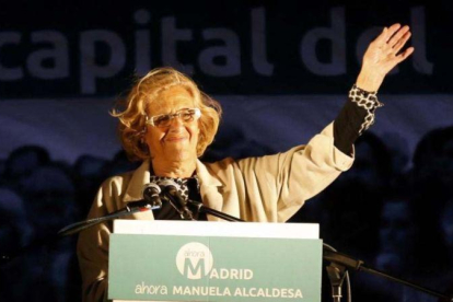 Manuela Carmena, durante la noche electoral de las elecciones municipales de 2015.