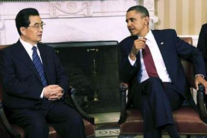 Hu Jintao junto a Barack Obama durante la reunión en la Casa Blanca.