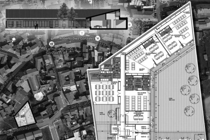 Imagen de la planta, una fachada interior y el plano de situación del nuevo centro de día. DL