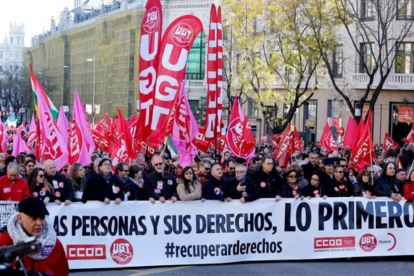 Manifestación de CCOO y UGT en Madrid, el pasado domingo.