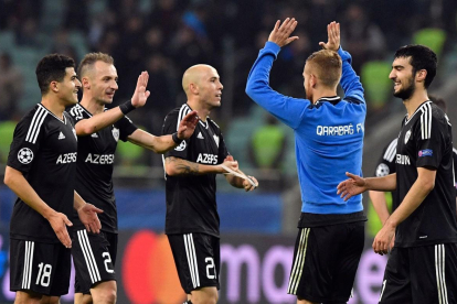 Los jugadores del Qarabag celebran un gol en la última edición de la Champions League. /