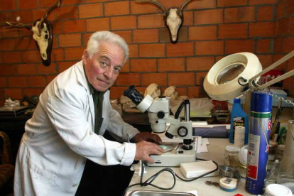 Solís Fernández, trabajando en su laboratorio antes de que vendiera su colección al Museo Natura Ibérica.