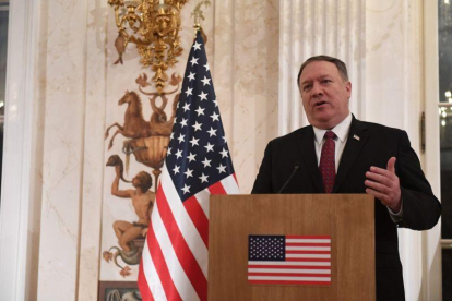 Mike Pompeo, el secretario de Estado de los EEUU en una conferencia de prensa.