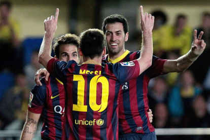 Messi celebra el gol de la victoria ante el Villarreal y se lo dedica al fallecido Tito Vilanova