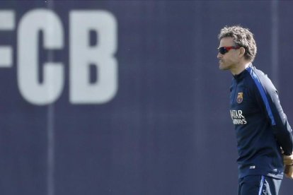 Luis Enrique, en el último entrenamiento previo al duelo con el Sevilla en la Liga.