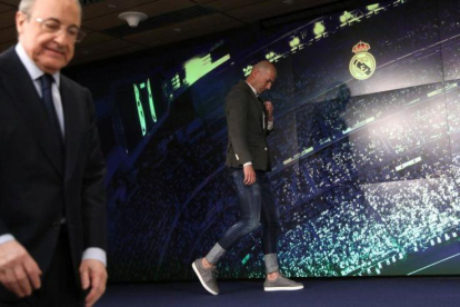 Florentino Pérez y Zinedine Zidane, el día del regreso del entrenador francés.