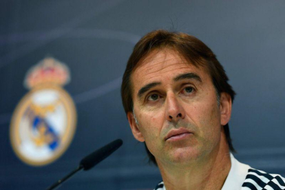 Julen Lopetegui, entrenador del Real Madrid, este viernes en rueda de prensa.