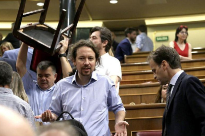 Pablo Iglesias, en el segundo día del debate de investidura de Pedro Sánchez.