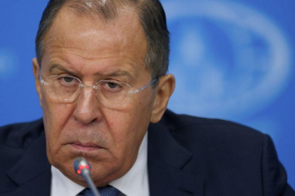 El ministro de Exteriores ruso Lavrov durante su rueda de prensa.