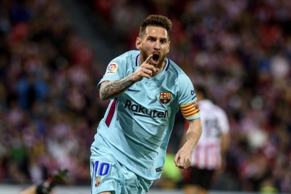 Messi festeja su gol en San Mamés.