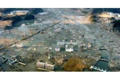 La ciudad de Minamisanriku, al norte de Japón, sumergida bajo las aguas.