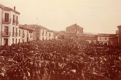 Una fotografía antigua del mercado de ganado que celebraba Boñar.  DL.