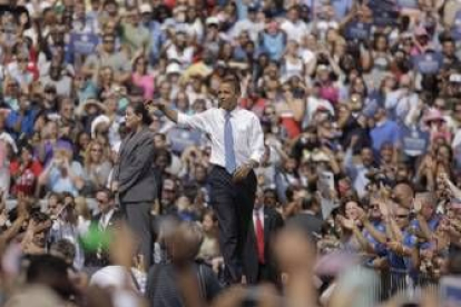 El candidato demócrata a la presidencia de Estados Unidos, Barack Obama, durante un mitin en Tampa