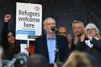 Corbyn en una marcha a favor de los refugiados, este sábado.