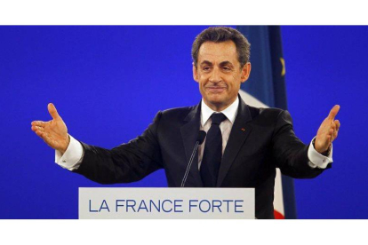 Nicolas Sarkozy durante el acto electoral que ha tenido lugar en Villepinte.