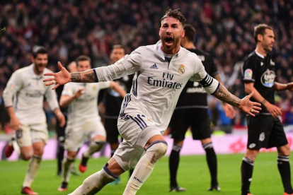 Ramos celebra su gol al Deportivo en el tiempo añadido, el pasado 10 de diciembre.
