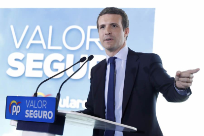 El presidente del PP, Pablo Casado, ayer durante la presentación en Barcelona del programa de su partido para las próximas elecciones generales.