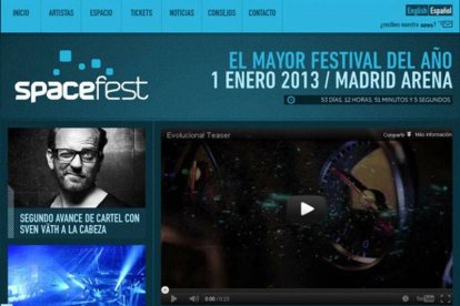 Web de la macrofiesta en el Madrid Arena para Año Nuevo.