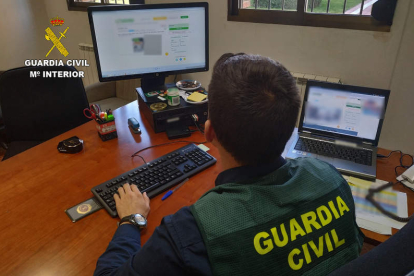 Uno de los efectivos de la Guardia Civil de León en el rastreo de datos. GUARDIA CIVIL