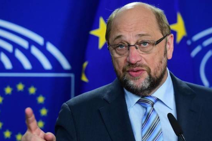 Schulz, en una conferencia de prensa, el 28 de mayo en Bruselas.