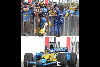 Alonso no dejó de hacer señales al público, después de cruzar la línea de llegada, con las que trataba de expresar su euforia.