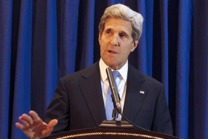 John Kerry, secretario de Estado estadounidense en una rueda de prensa en Amman.