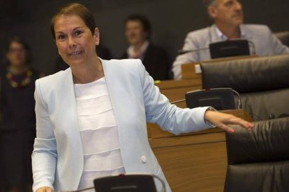 La candidata de Geroa Bai a la presidencia de Navarra, Uxue Barkos, este lunes, 20 de julio, en el debate de investidura.